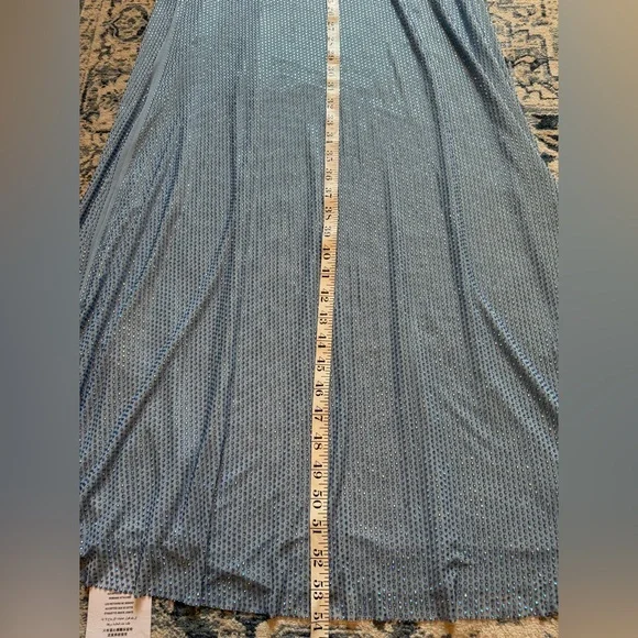 Self-Portrait Iridescent Blue Crystal Rhinestone Long Sleeve Maxi Gown Size 4 - Picture 11 of 16